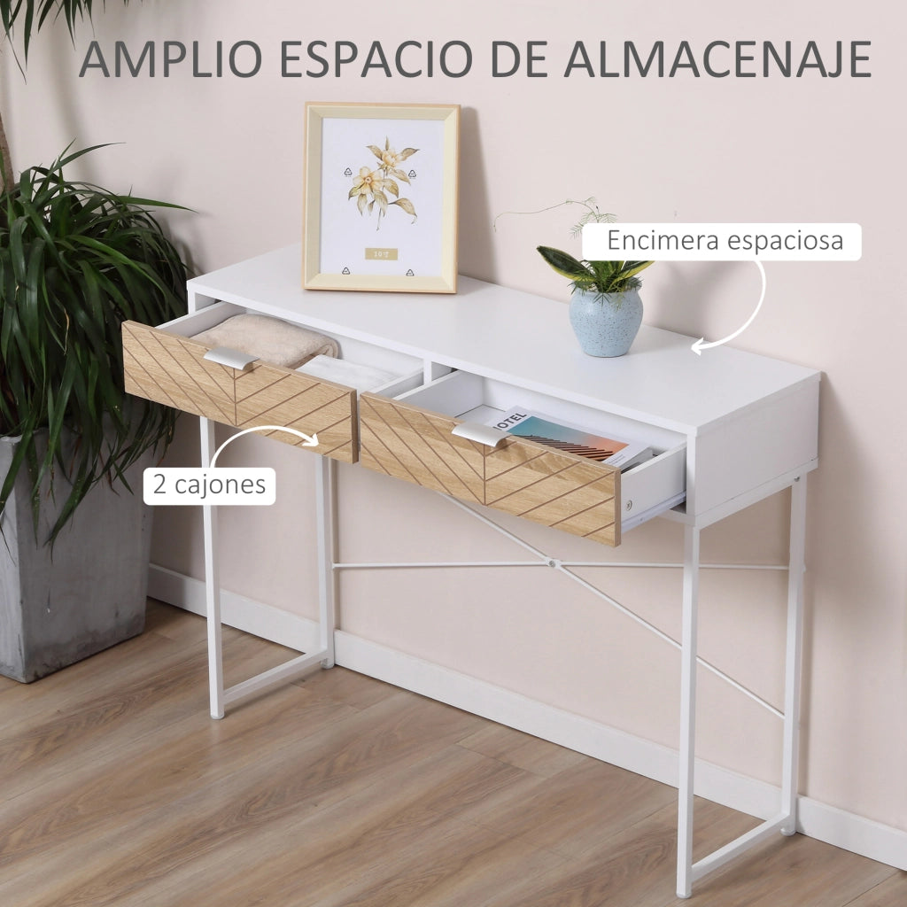 Tavolino con 2 cassetti design linee intagliate ¨C Minimal ¨C Bianco e rovere
