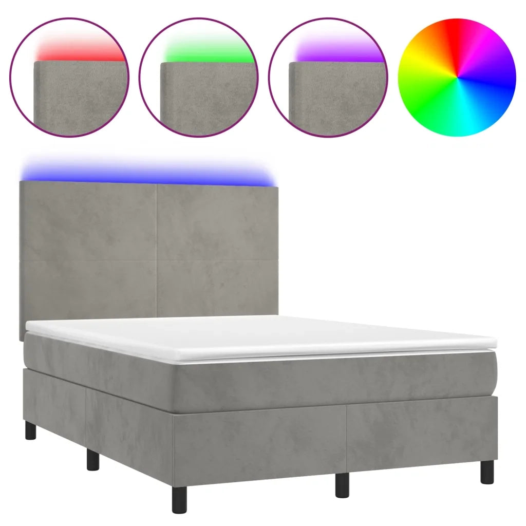 Letto a Molle Materasso e LED Grigio Chiaro 140x190 cm Velluto 3135999