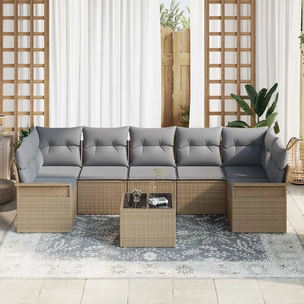 Set Divano da Giardino con cuscino 8 pcs Beige polyrattan 3345280