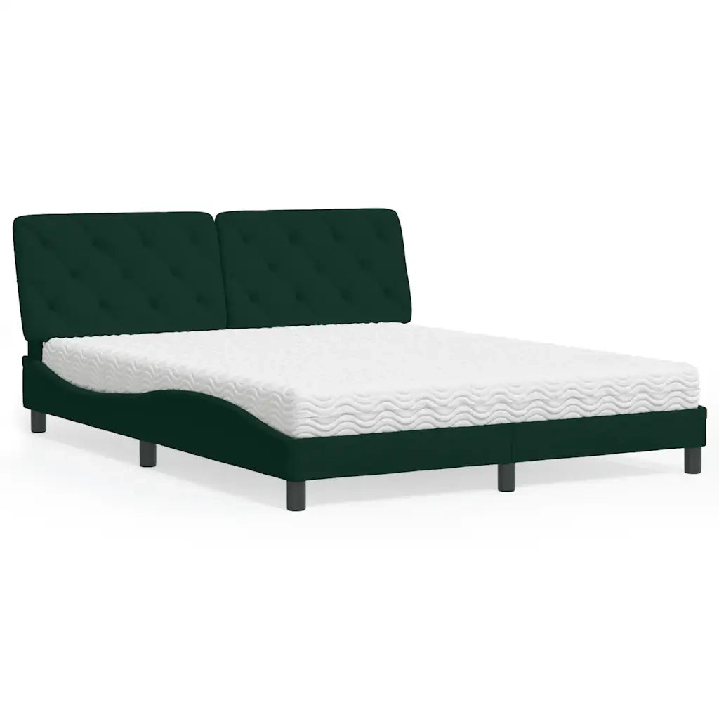 Letto con Materasso Verde Scuro 160x200 cm in Velluto 3208667