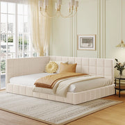 Letto Imbottito con Rete a Doghe ¨C MINIMAL ¨C Velluto Beige 140x200