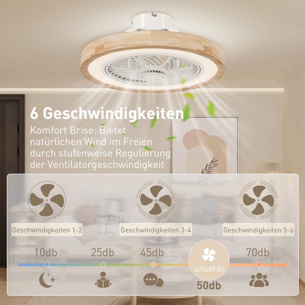 Ventilatore da soffitto con luce e telecomando ¨C Xylo ¨C 6 velocit¨¤, luminosit¨¤ regolabile, marrone chiaro