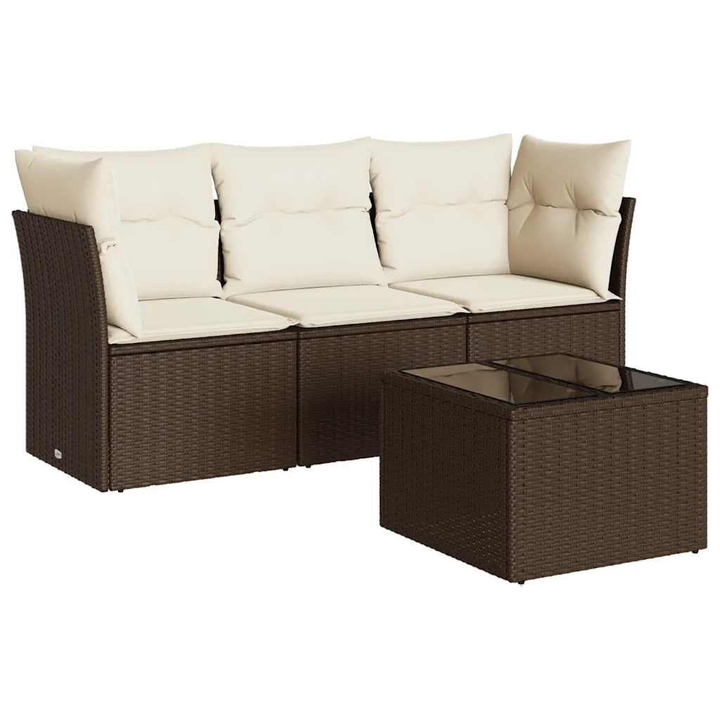 Set Divano da Giardino 4 pz | Set Salotto da Giardino con Cuscini Marrone in Polyrattan