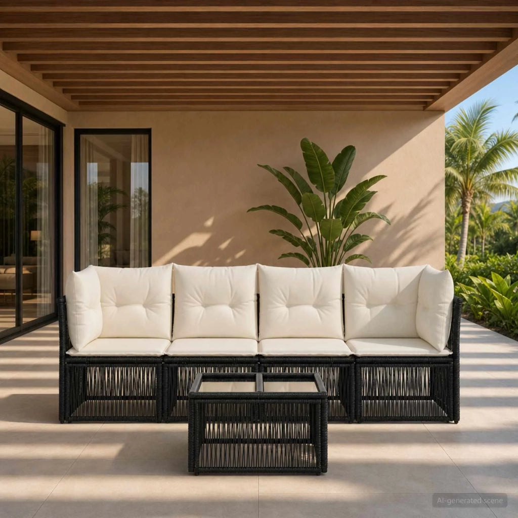 Set Divano da Giardino 5 pcs Nero polyrattan 3434131