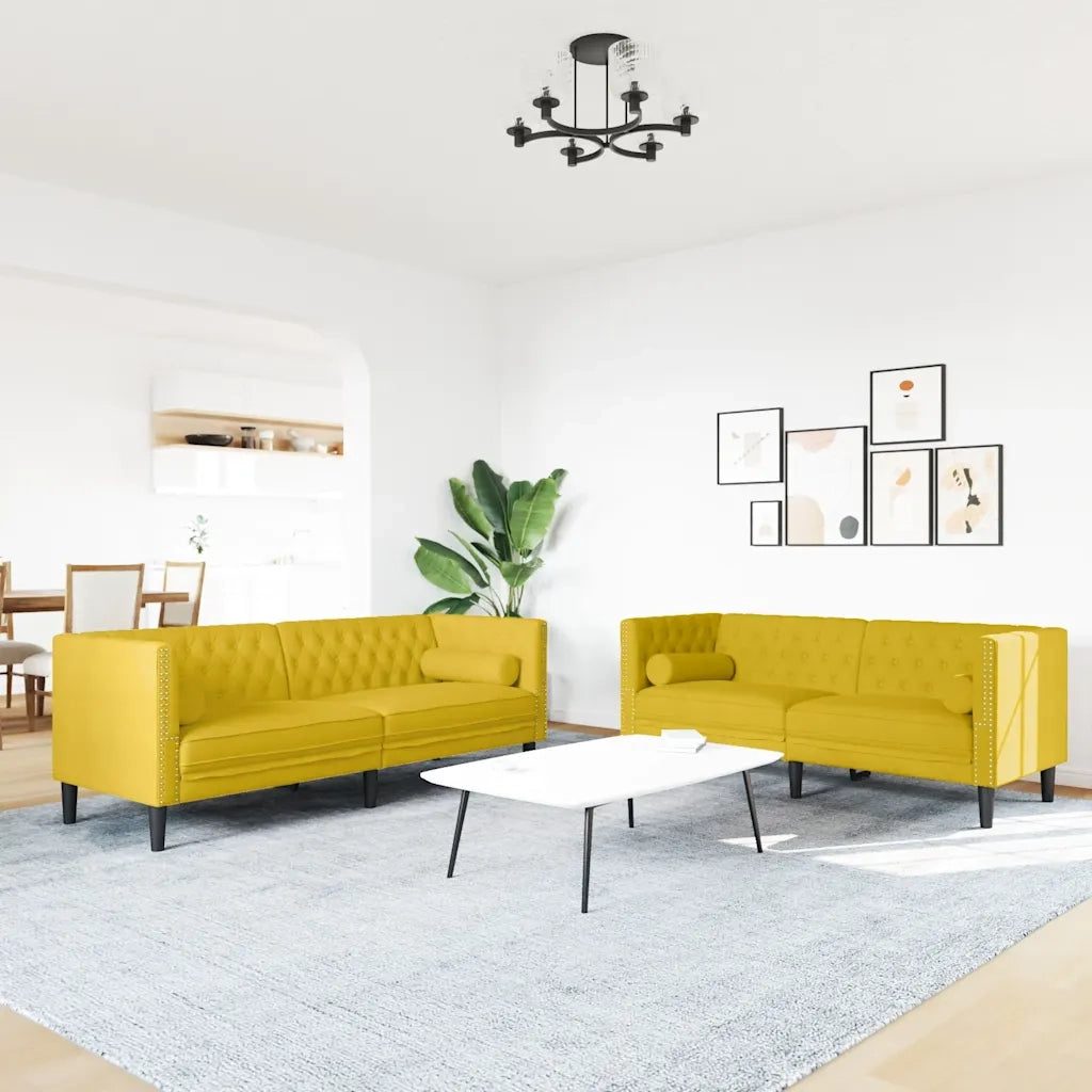 Set Divani Chesterfield 2pz con Cuscini Giallo Velluto 3209297