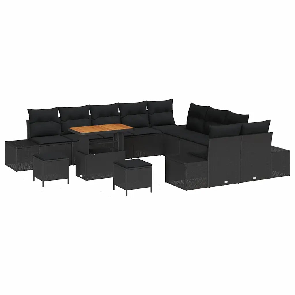 Set Divano da Giardino con cuscino 13 pcs Nero polyrattan