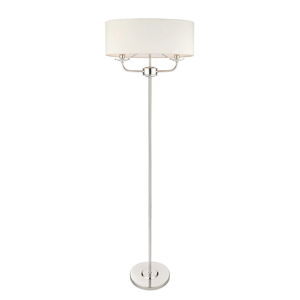 Lampada da terra classica nichel con paralume 2xE14 Endon Nixon