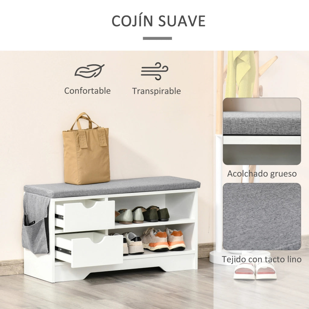 Panca scarpiera con cassetti e ripiani ¨C Xylo ¨C Bianco e grigio 80,5x30,5x43,5 cm