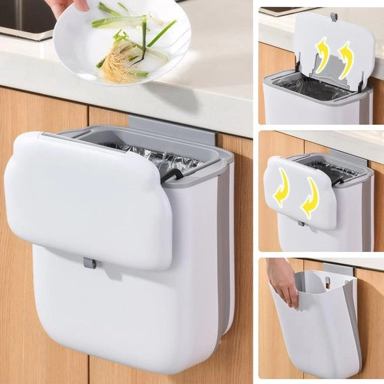 Contenitore di Rifiuti Appeso 9 Litri - Pieghevole e con Coperchio - Per Esterno e Interno