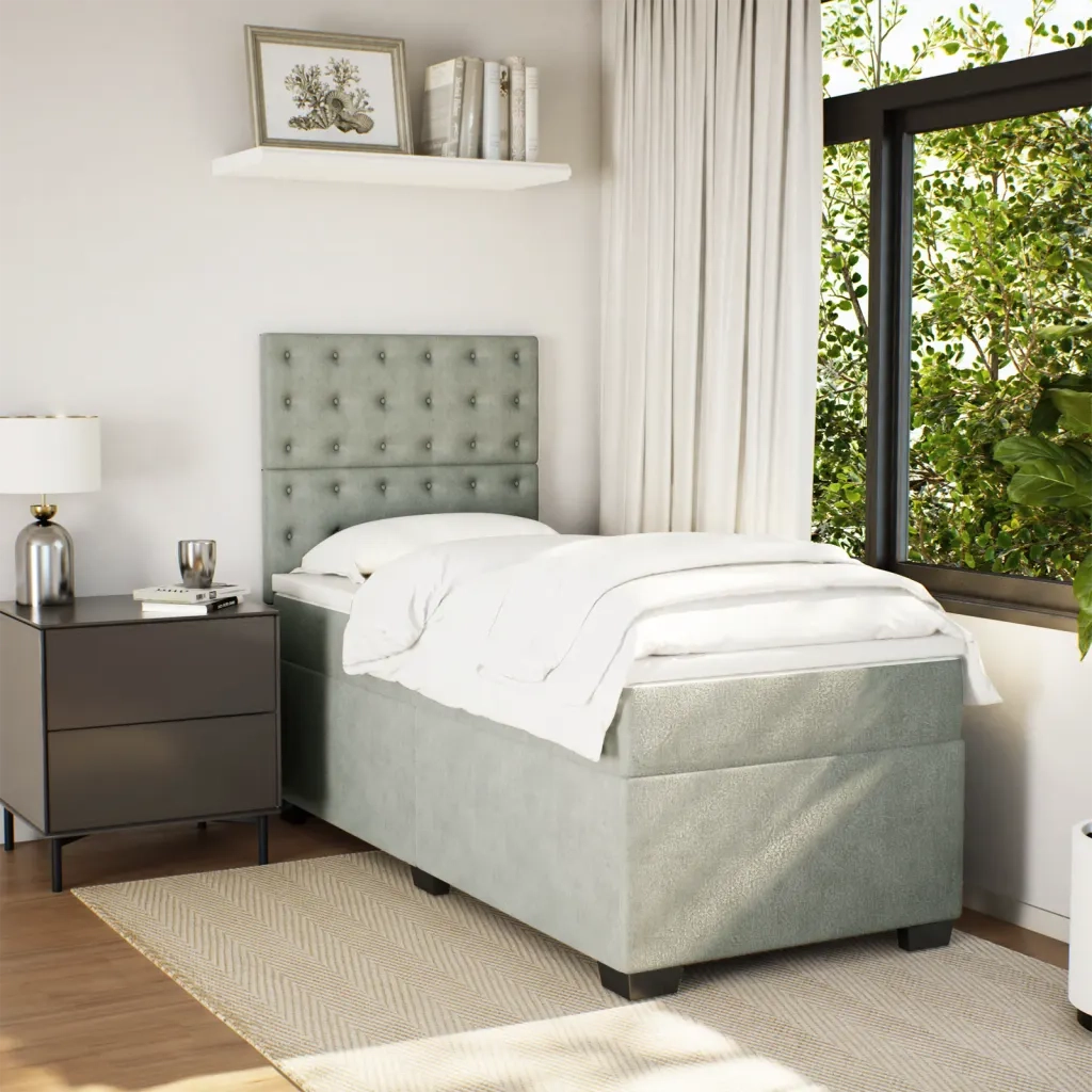 Giroletto a Molle con Materasso Grigio Chiaro 90x190 cm Velluto