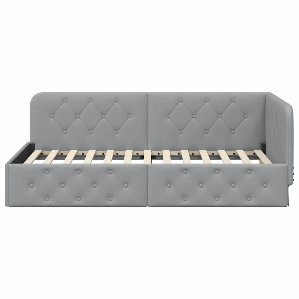 Cornice del letto ad angolo Grigio chiaro 90 x 190 cm Tessuto