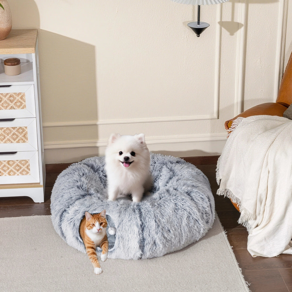 Letto per Gatti a Forma di Ciambella con Cuscino ¨C Minimal ¨C Grigio Chiaro 90x80x27 cm