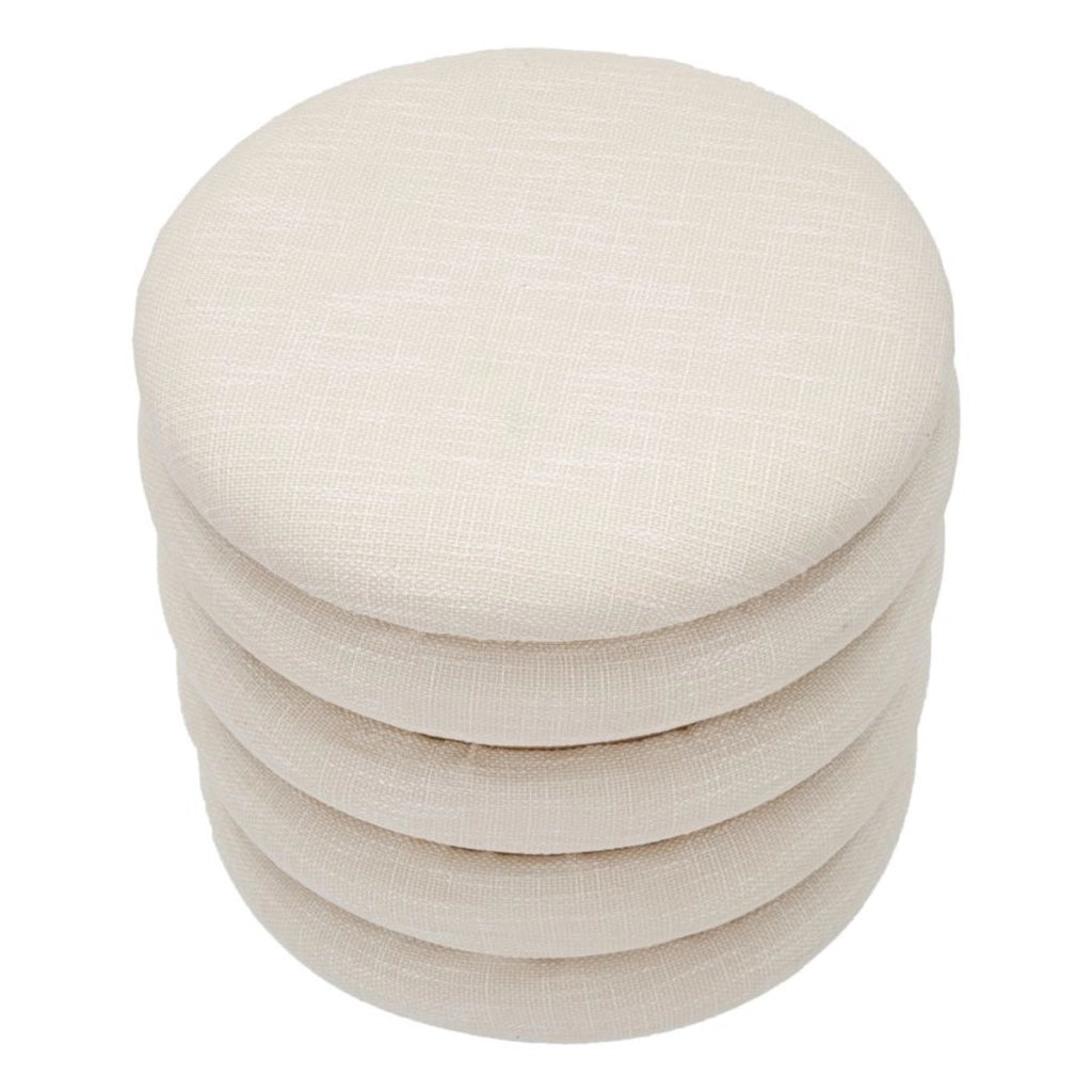 Puff contenitore Damasco Line in cotone naturale e legno, Ø 40 cm