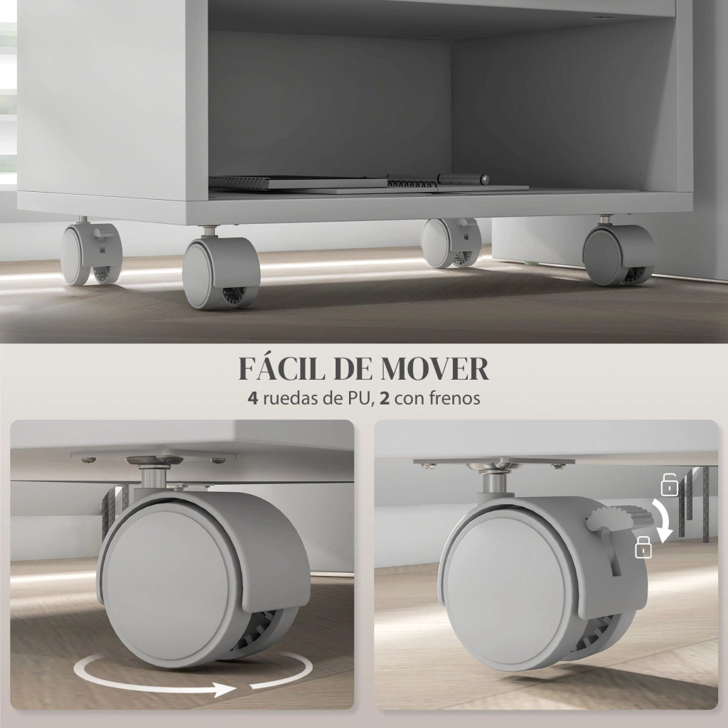 Scrivania con supporto per stampante e ruote ¨C Minimal ¨C 40x30x36 cm bianco