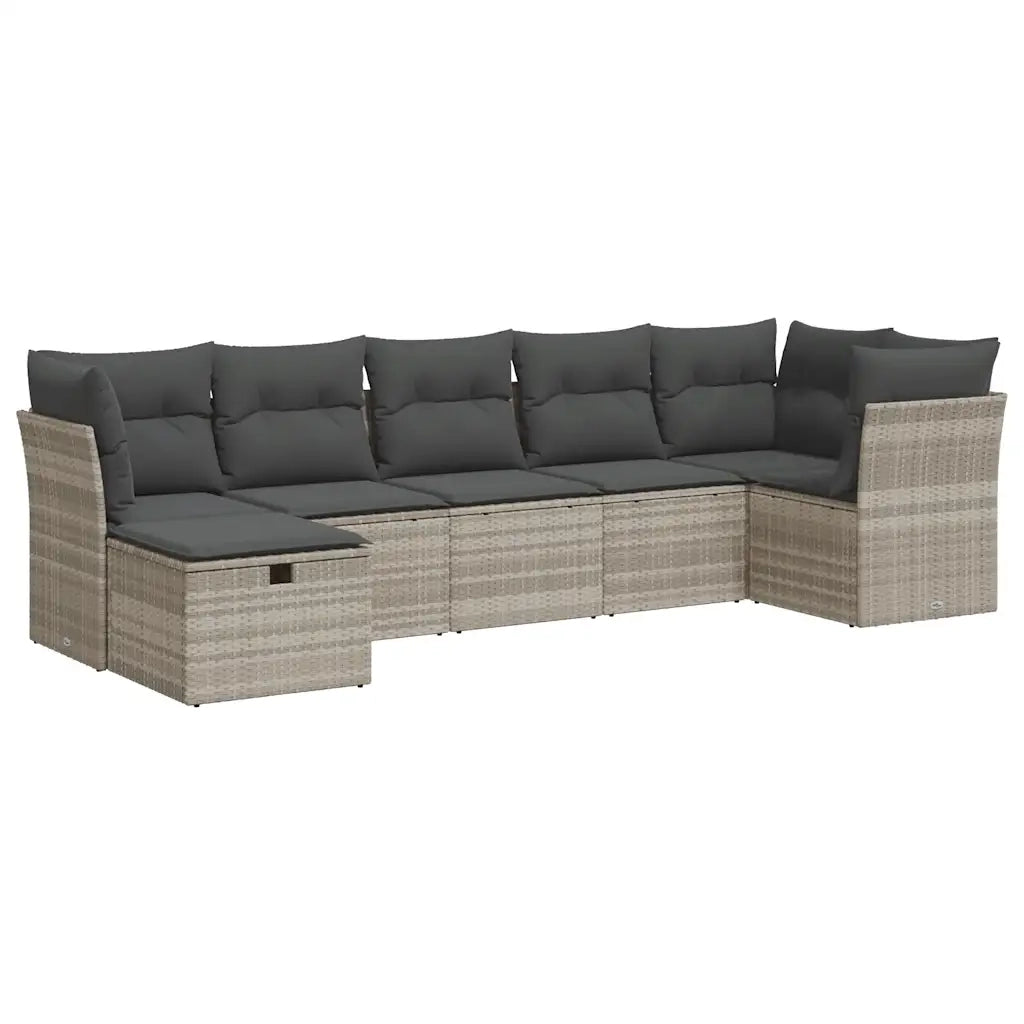 Set Divani da Giardino 7pz con Cuscini Grigio Chiaro Polyrattan 3325308