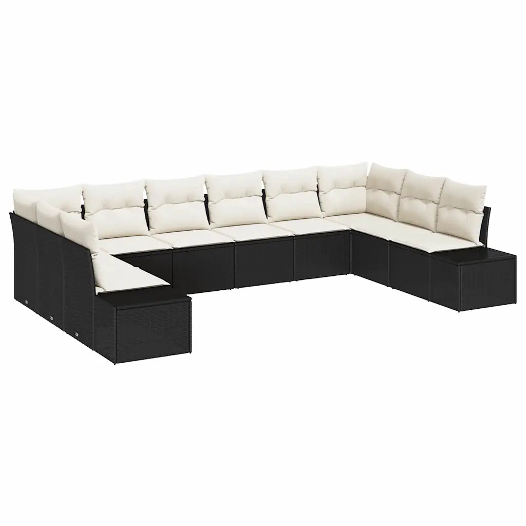 Set Divano da Giardino 10 pcs Nero e Crema Polyrattan 3355906