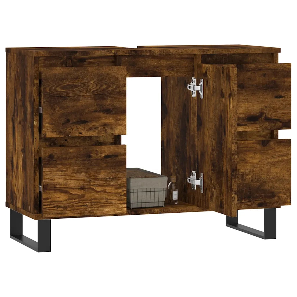 Armadietto Bagno | Armadio da bagno Rovere Fumo 80x33x60 cm in Legno Multistrato