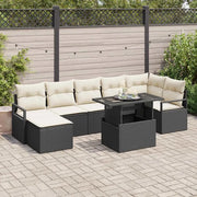 Set Divano da Giardino con cuscino 8 pcs Nero e crema