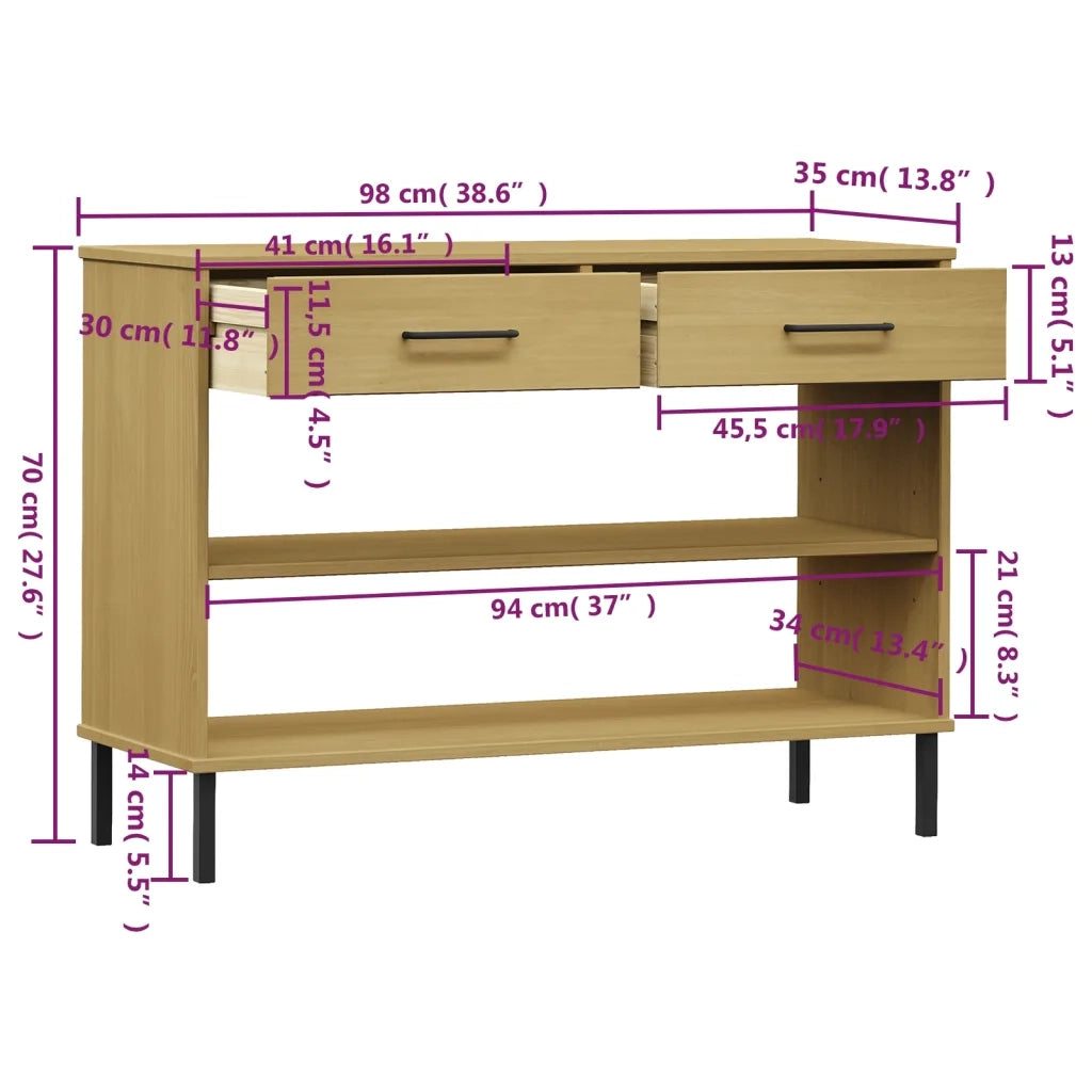Mobile Consolle | Tavolo d'Ingresso Gambe Metallo Marrone Legno Massello Pino OSLO
