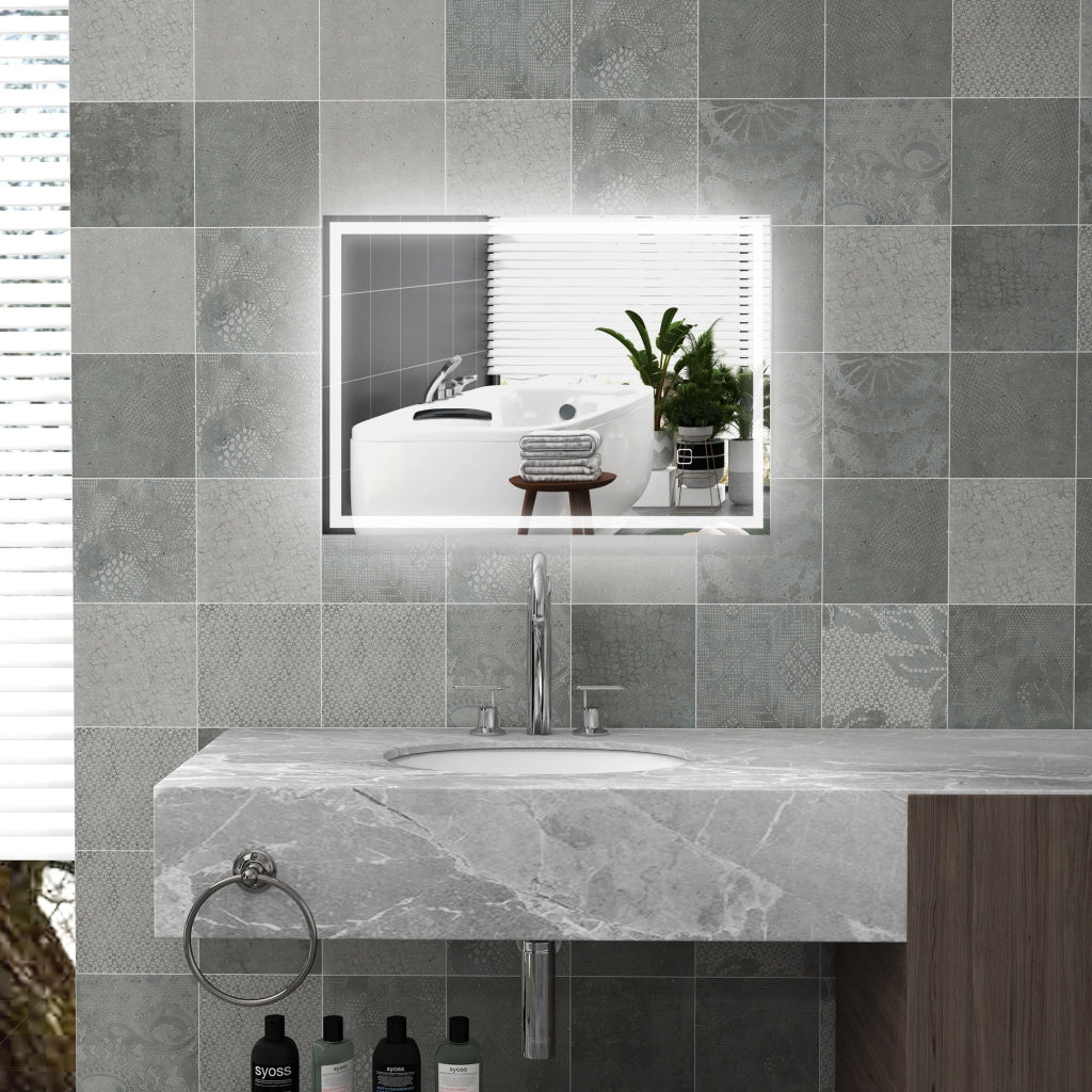Specchio da bagno, specchio a parete con LED e interruttore touch, bianco