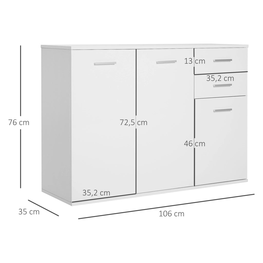 Mobile buffet con 2 cassetti e 2 ante ¨C Xylo ¨C Bianco con ripiani regolabili