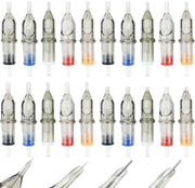 Cariche per Tatuaggio 20 pezzi - Aghi da Smaltimento - Trucco Permanente - Stilo/Riduttore a Bordo - Attrezzatura per Tatuaggio - Compatibile con Pennelli per Macchina