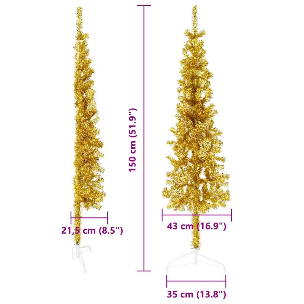 Albero Natale | Decorazioni natalizie Artificiale Sottile a Met¨¤ con Supporto Oro 150cm