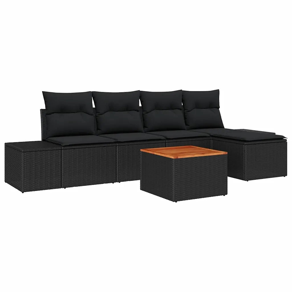 Set Divano da Giardino con archiviazione 6 pcs Nero polyrattan 3356616