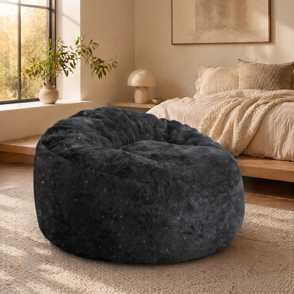 Poltrona bean bag con schienale alto curvo in flanella nera
