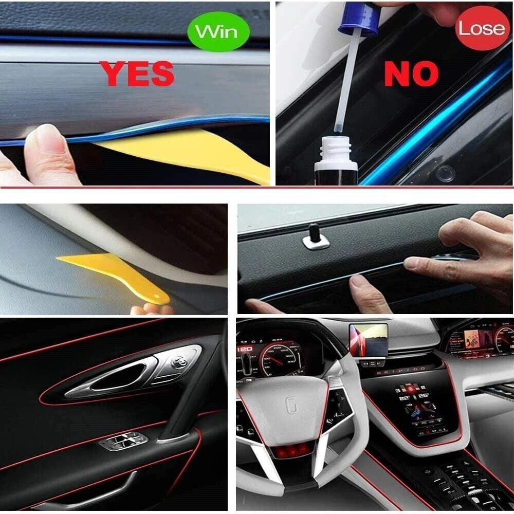 Trade Shop - Striscia Strip Led Per Interni Auto A 12v Fibra Ottica Luce Decorativa Atmosfera - Rosso   -3 Mt   -
