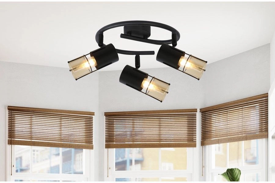 Plafoniera loft rotonda nera Scottie 3 luci E14 Reality
