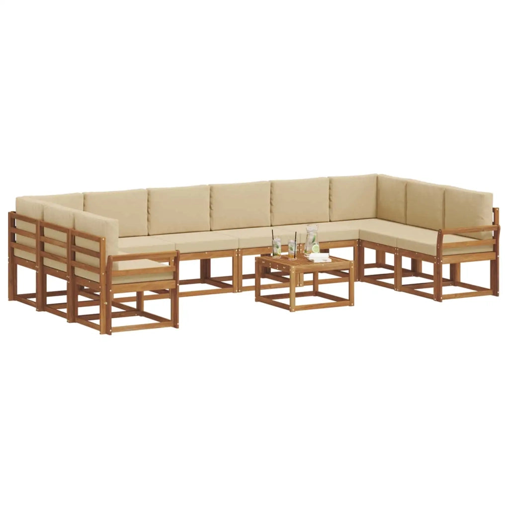 Set di divani da esterno con cuscino 11 pcs Naturale e Beige 3367091
