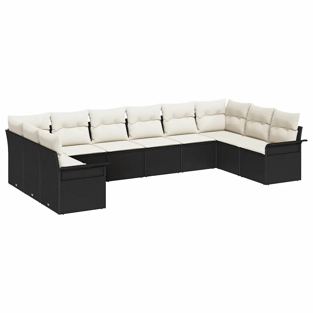 Set Divano da Giardino con cuscino 10 pcs Nero polyrattan