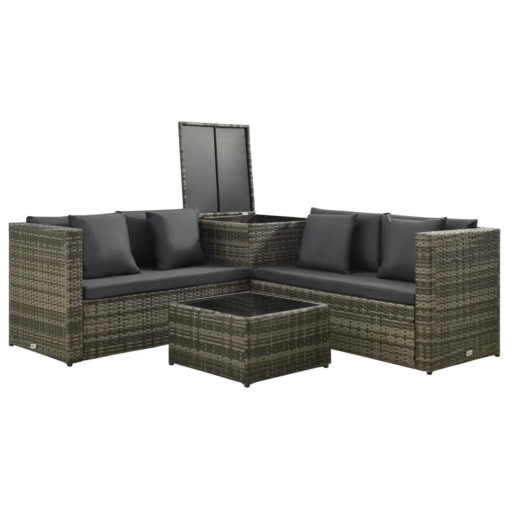 Set Divani da Giardino 4 pz con Cuscini in Polyrattan Grigio 313130