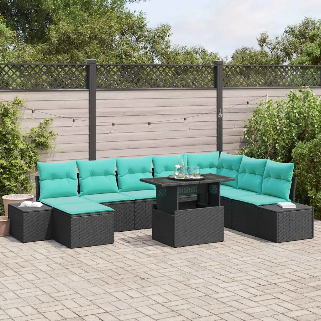 Set Divano da Giardino 9 pz Nero polyrattan 3357979