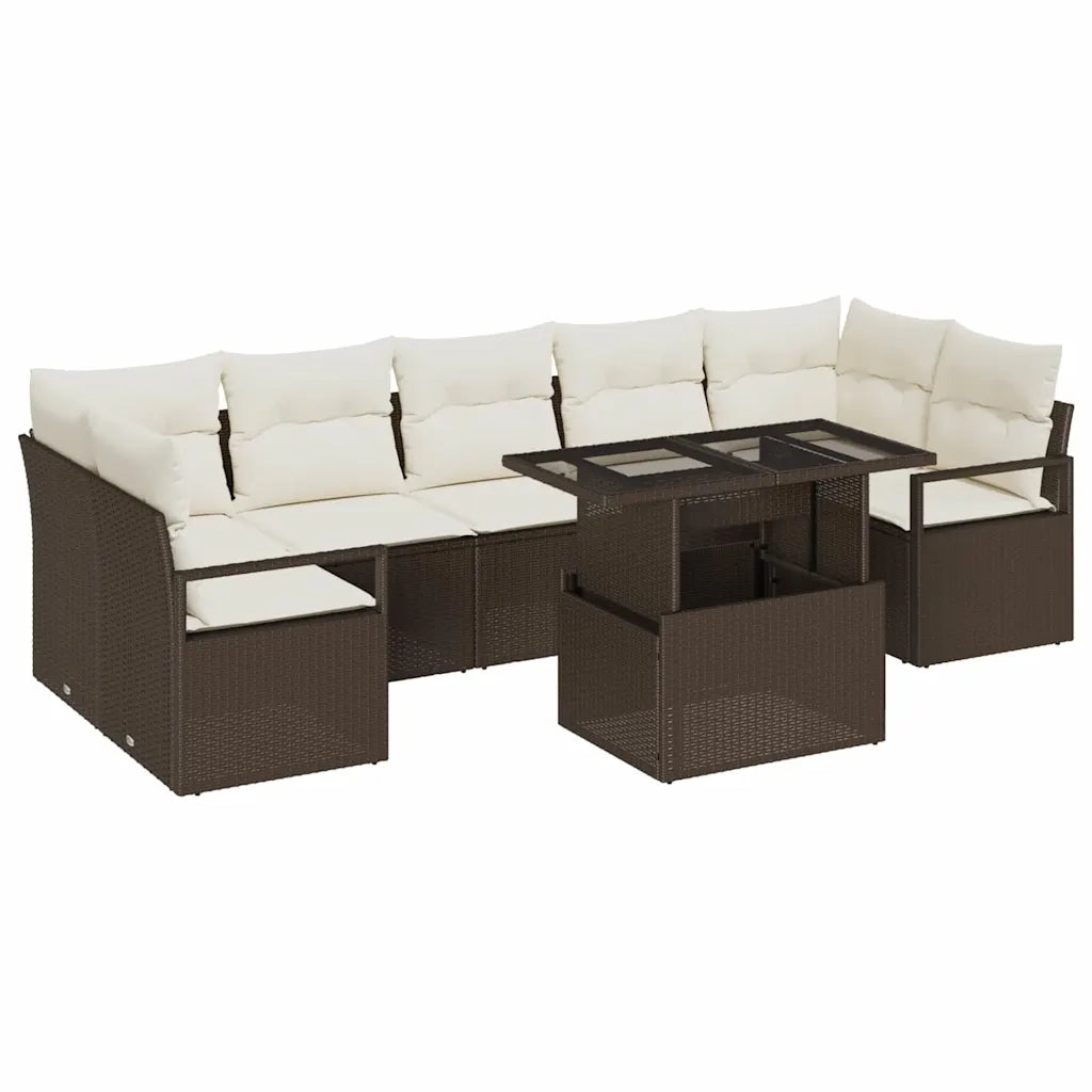 Set Divano da Giardino 8 pcs Marrone e crema polyrattan