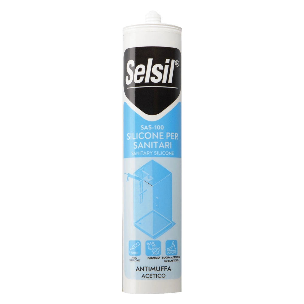 SILICONE ACETICO PER SANITARI 'SAS 100' trasparente ml 280- 25 pezzi  - SELSIL