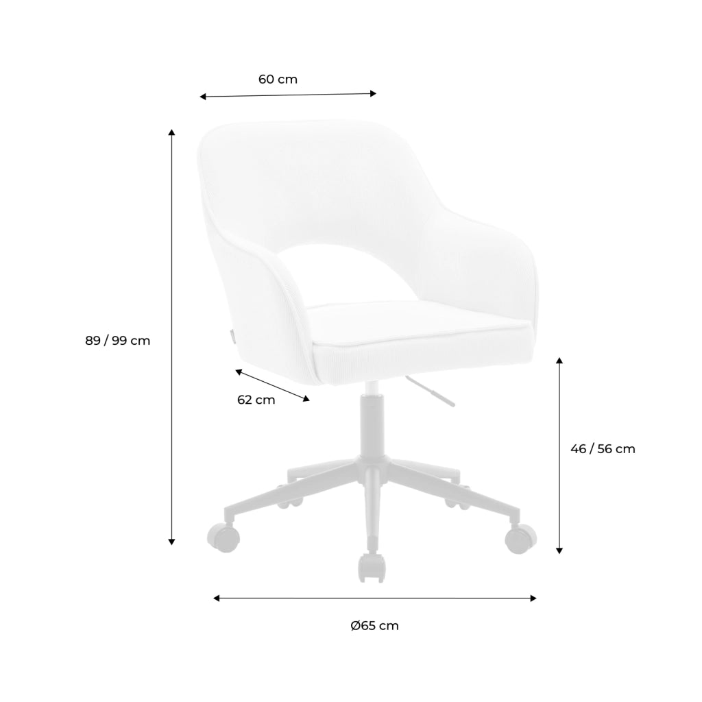 Sedia da ufficio in velluto a coste con rotelle, camel