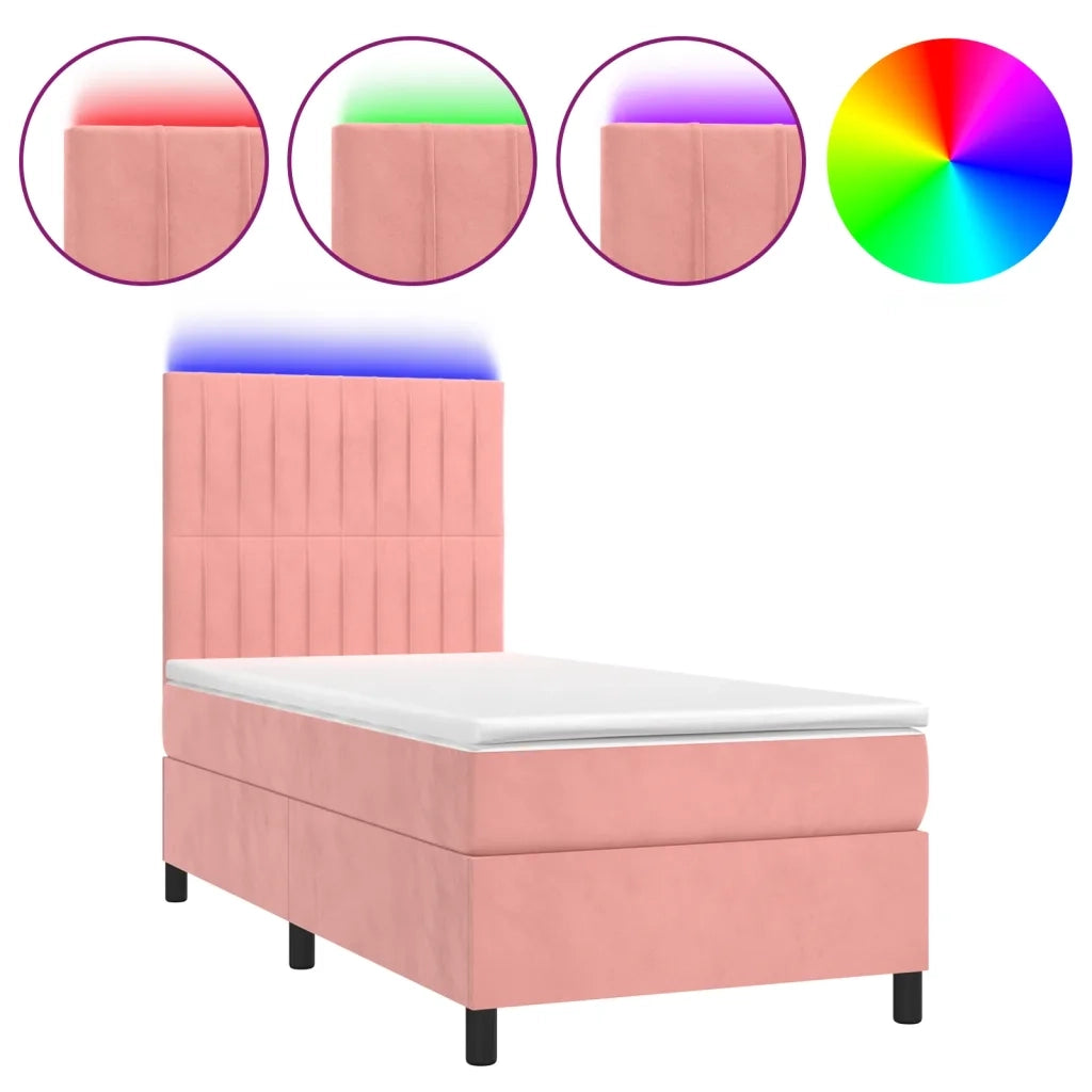 Letto a Molle con Materasso e LED Rosa 80x200 cm in Velluto 3136214