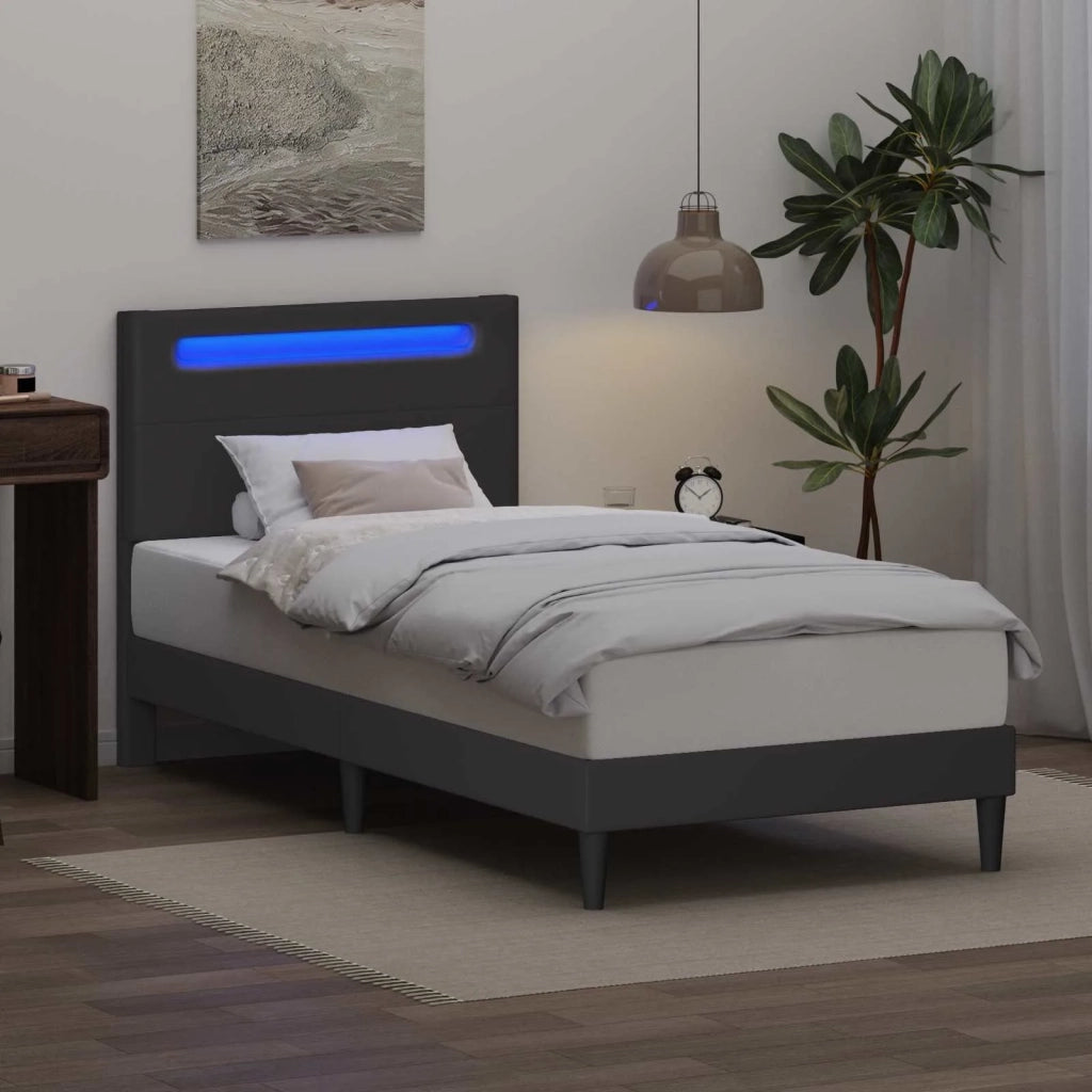 Letto singolo | Letto per adulti | Struttura del letto con testiera Grigio 100 x 200 cm Similpelle