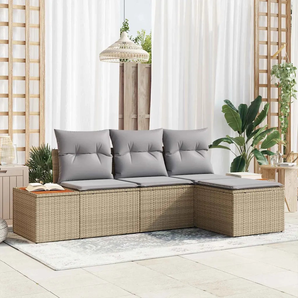 Set Divano da Giardino con cuscino 4 pcs Beige polyrattan