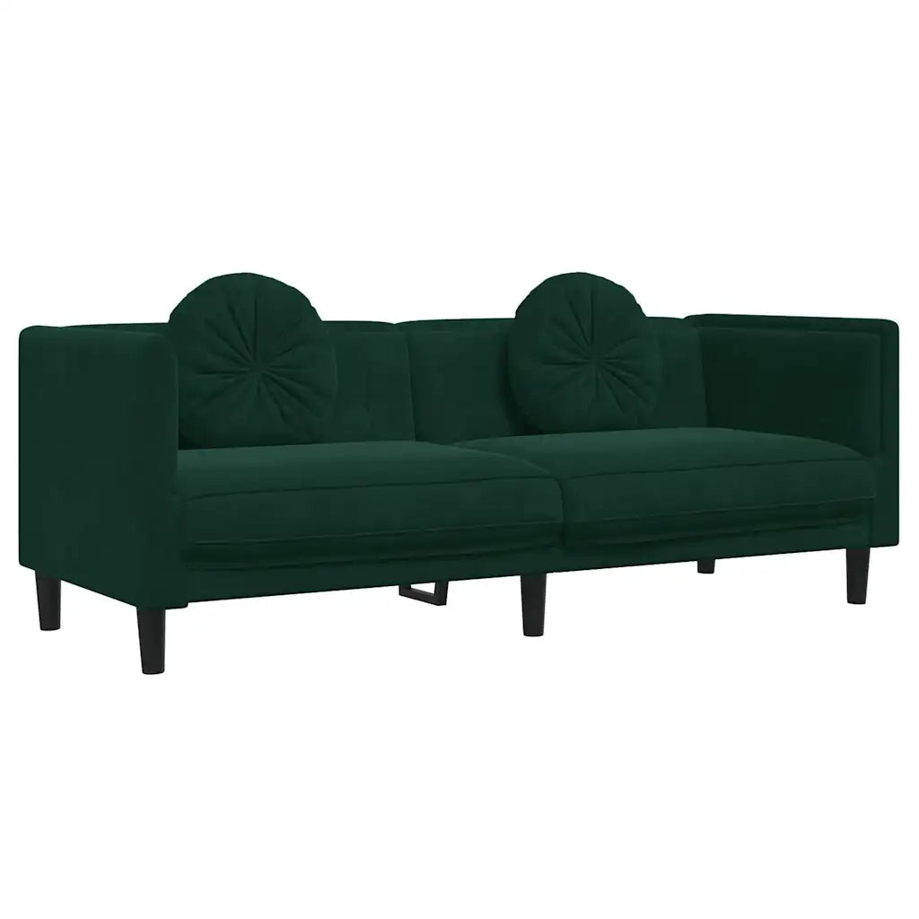 Divano a 3 Posti con Cuscini-Sofa 3 Posti con Cuscini Verde Scuro in Velluto