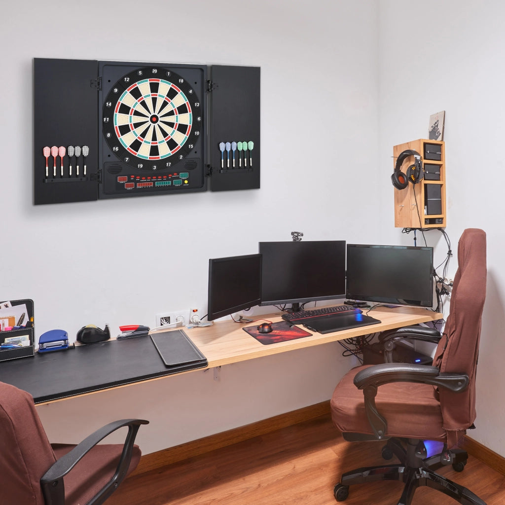 Bersaglio Freccette Elettronico con Punteggio Automatico, 12 Freccette e 6 Display, 51x6.5x57cm, Nero
