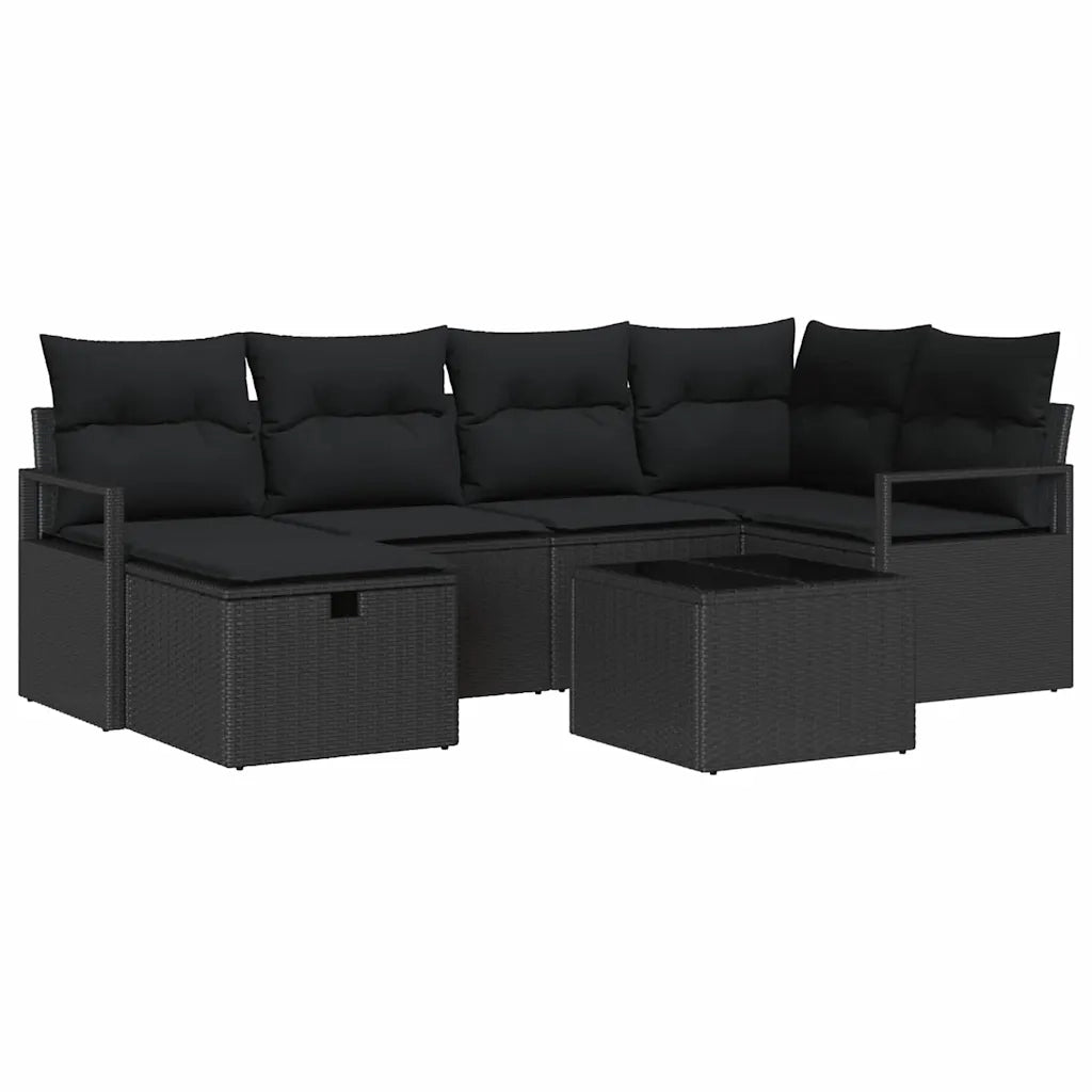 Set di divani con cuscino con archiviazione Nero polyrattan 3359192