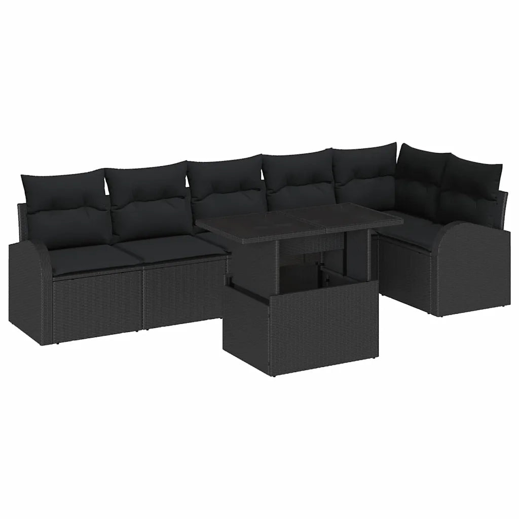 Set Divano da Giardino con archiviazione 7 pcs Nero polyrattan