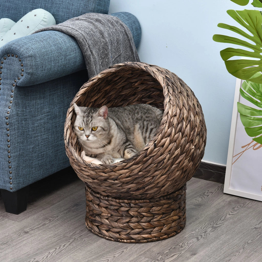 Letto per gatti in vimini con cuscino ¨C zephmum ¨C 50x42x60 cm marrone beige