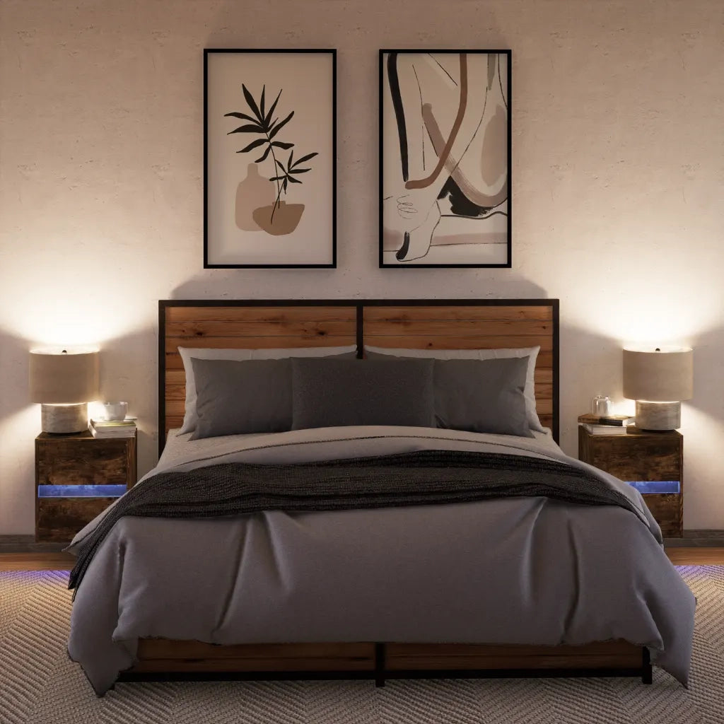 Comodini a Parete con luci LED 2 pz Rovere Fumo 3307970