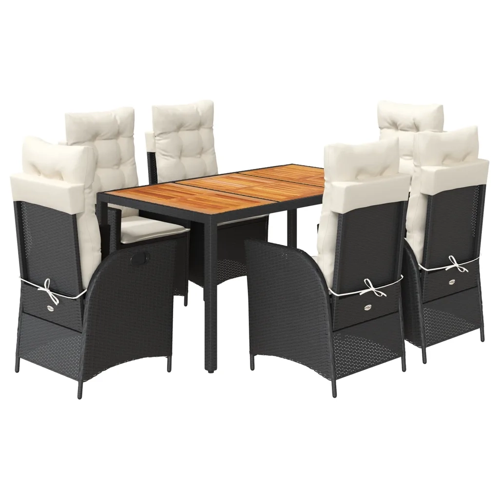 Set da Pranzo da Giardino 7 pz Nero con Cuscini in Polyrattan 3213089