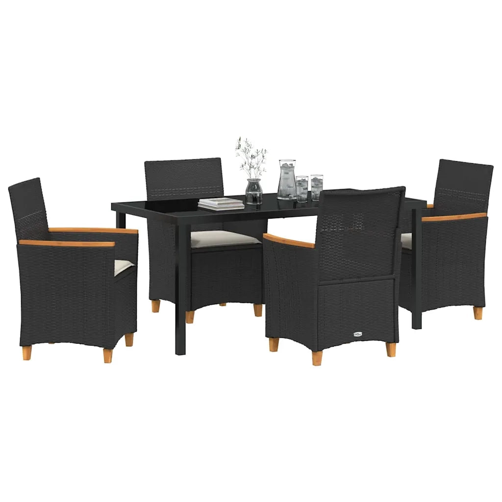 Set da Pranzo per Giardino 5 pcs Nero polyrattan