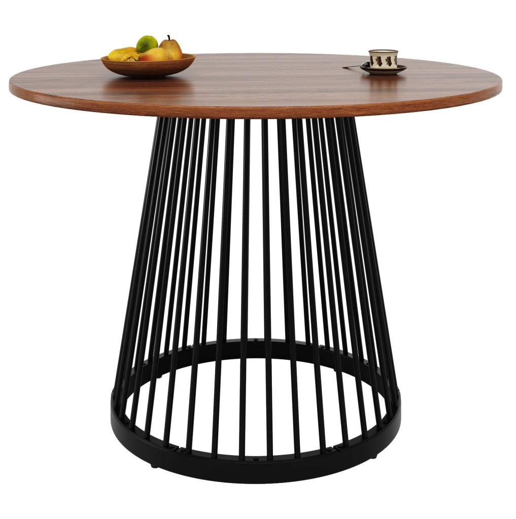 Tavolo da pranzo rotondo 80x80x76 cm in MDF e metallo; noce e nero